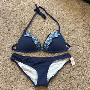 Navy Blue Floral Bikini Set